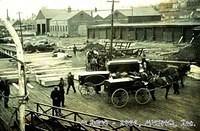 TITANIC. Hearses and coffins await recovered bodies in Halifax, Nova Scotia, April 1912. Photo: Public Archives of Nova Scotia. 
